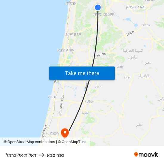 דאלית אל-כרמל to כפר סבא map