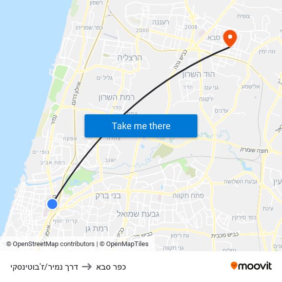 דרך נמיר/ז'בוטינסקי to כפר סבא map