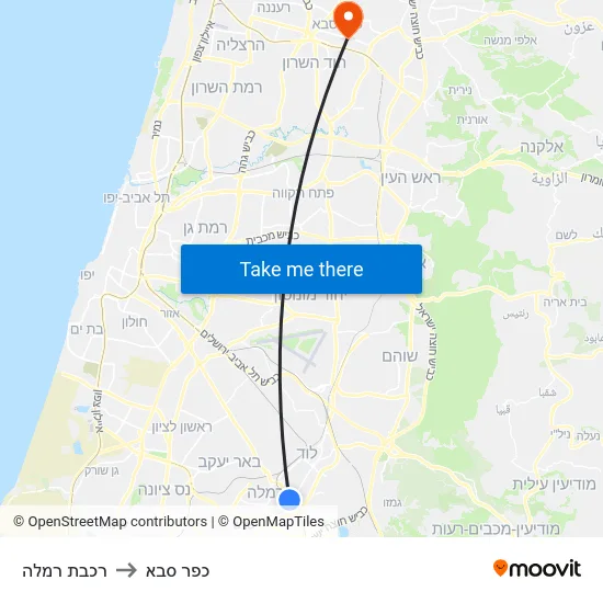 רכבת רמלה to כפר סבא map