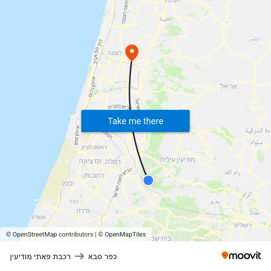 רכבת פאתי מודיעין to כפר סבא map