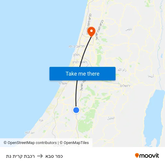 רכבת קרית גת to כפר סבא map