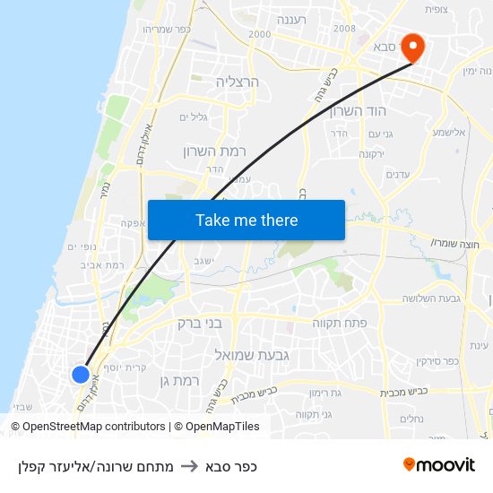 מתחם שרונה/אליעזר קפלן to כפר סבא map