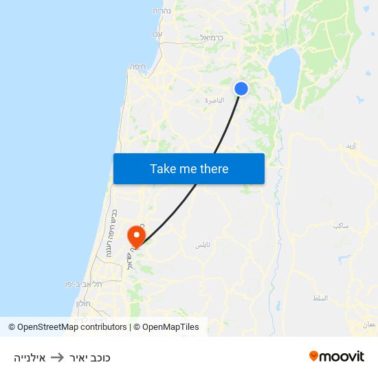 אילנייה to כוכב יאיר map