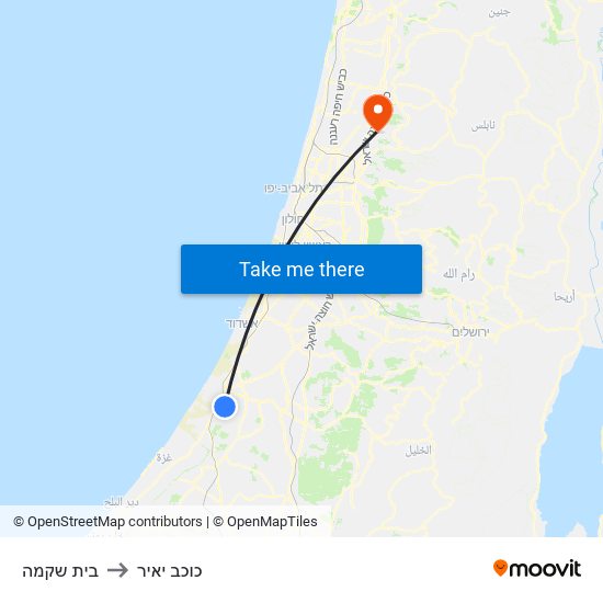 בית שקמה to כוכב יאיר map