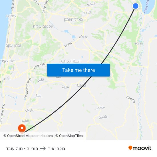 פורייה - נווה עובד to כוכב יאיר map