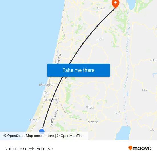 כפר ורבורג to כפר כמא map