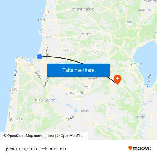 רכבת קרית מוצקין to כפר כמא map