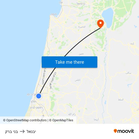 בני ברק to יבנאל map