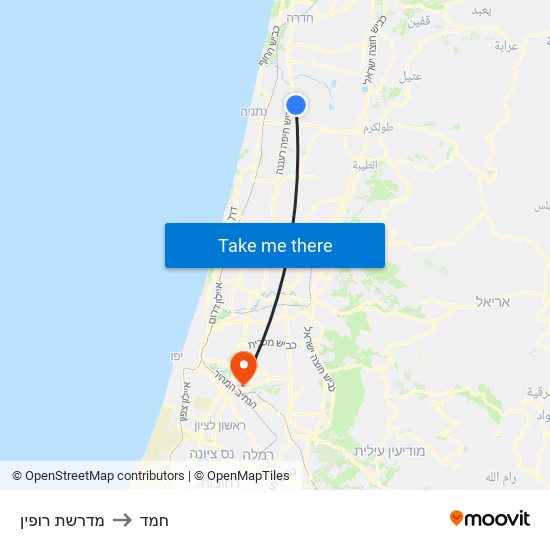 מדרשת רופין to חמד map