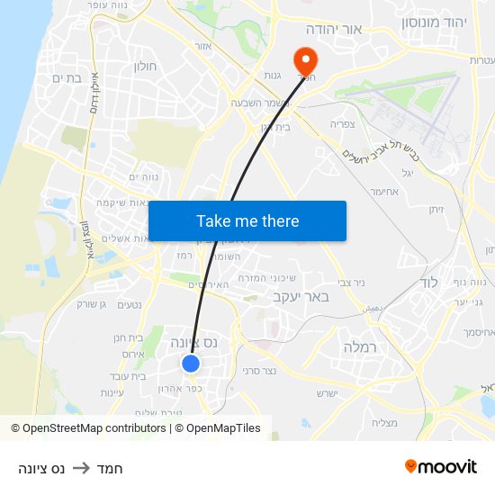 נס ציונה to חמד map