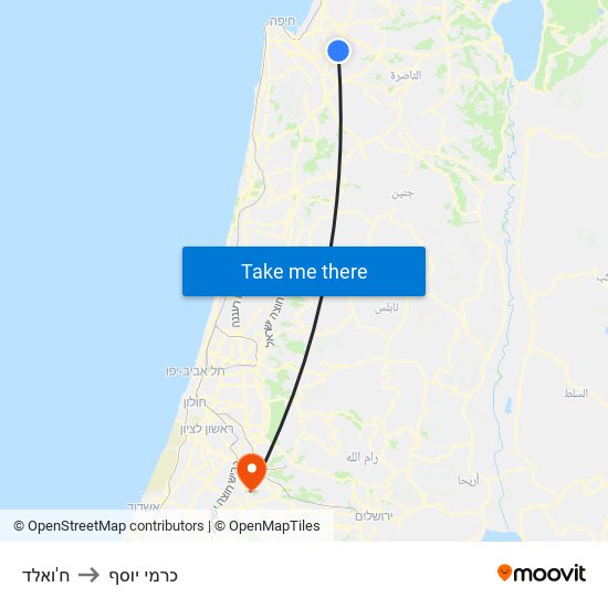ח'ואלד to כרמי יוסף map