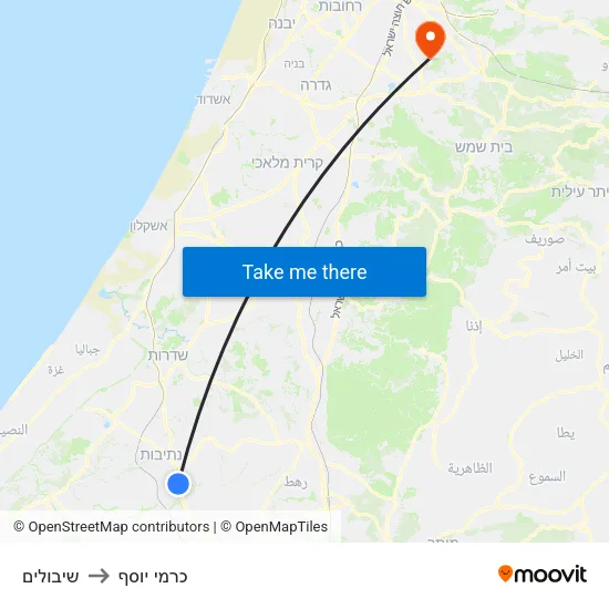 שיבולים to כרמי יוסף map