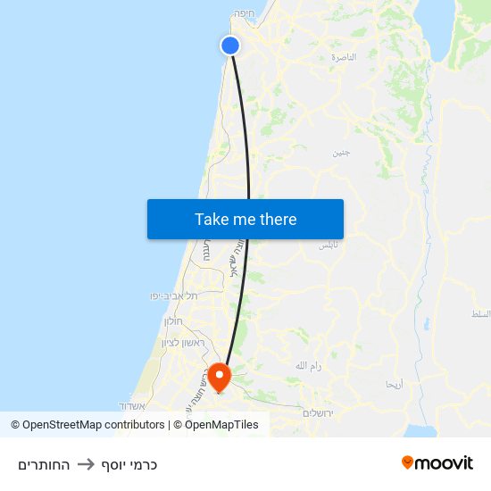 החותרים to כרמי יוסף map