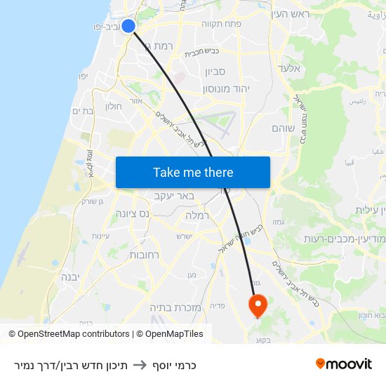 תיכון חדש רבין/דרך נמיר to כרמי יוסף map