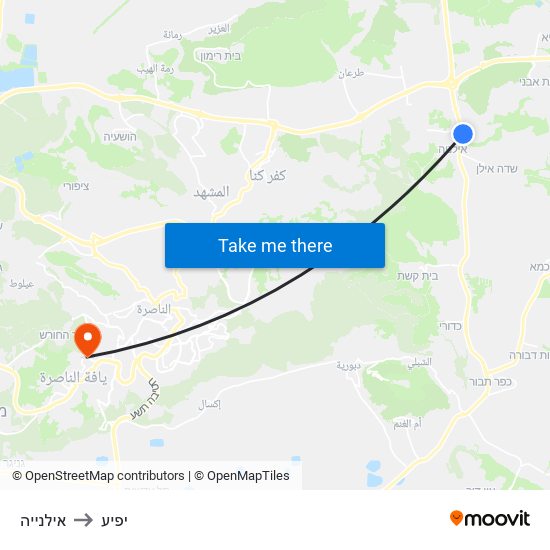 אילנייה to יפיע map