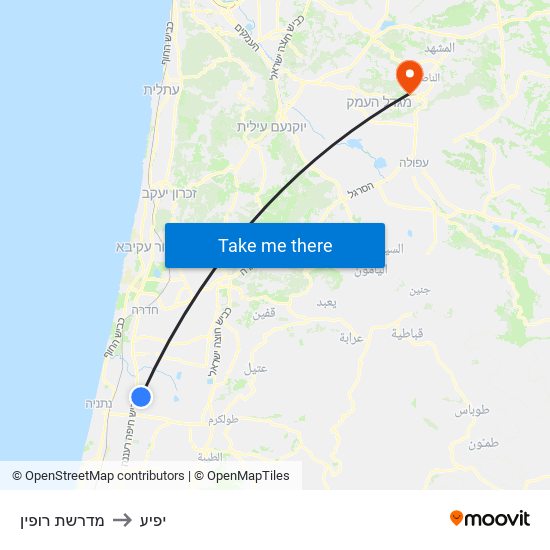 מדרשת רופין to יפיע map