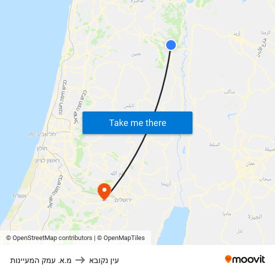 מ.א. עמק המעיינות to עין נקובא map