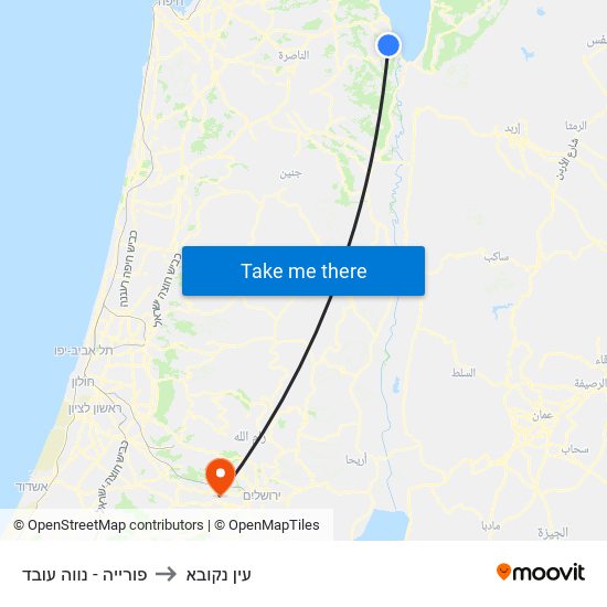 פורייה - נווה עובד to עין נקובא map