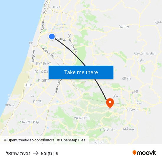 גבעת שמואל to עין נקובא map