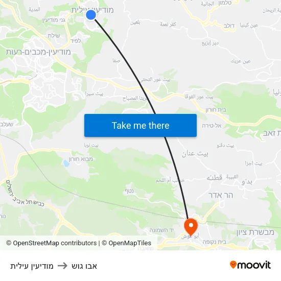 מודיעין עילית to אבו גוש map
