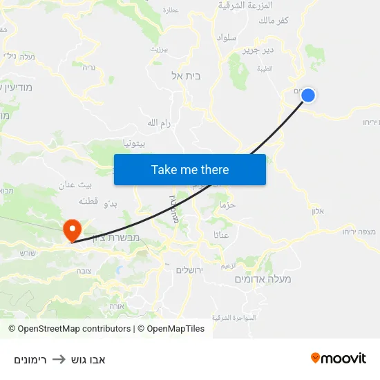 רימונים to אבו גוש map