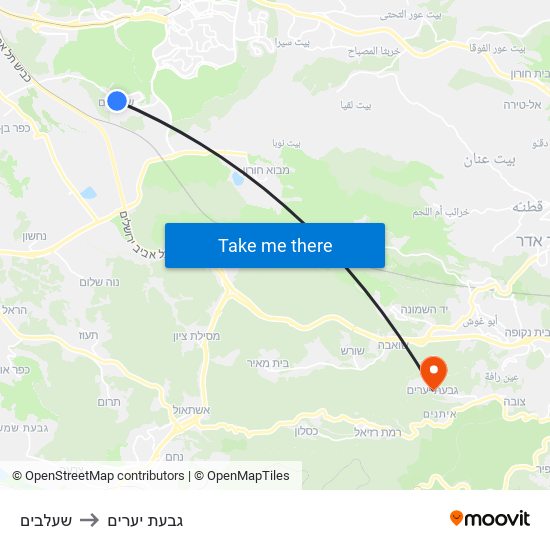 שעלבים to גבעת יערים map