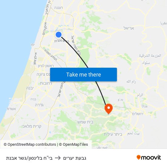 בי''ח בלינסון/גשר מבצע ארנון to גבעת יערים map