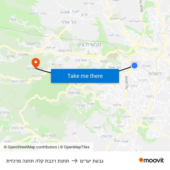 תחנת רכבת קלה תחנה מרכזית to גבעת יערים map