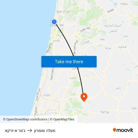 ג'סר א-זרקא to מעלה שומרון map