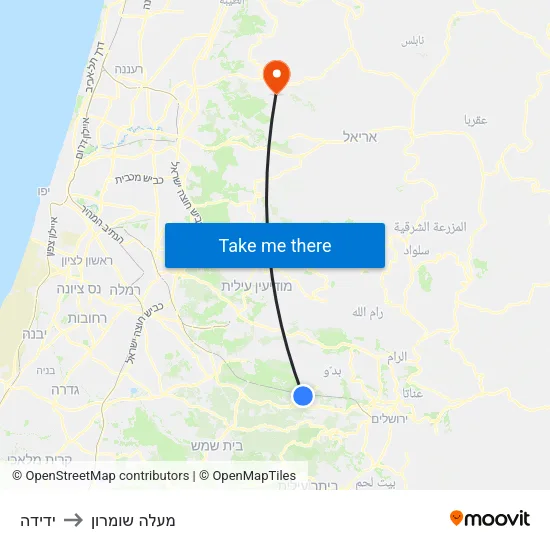ידידה to מעלה שומרון map