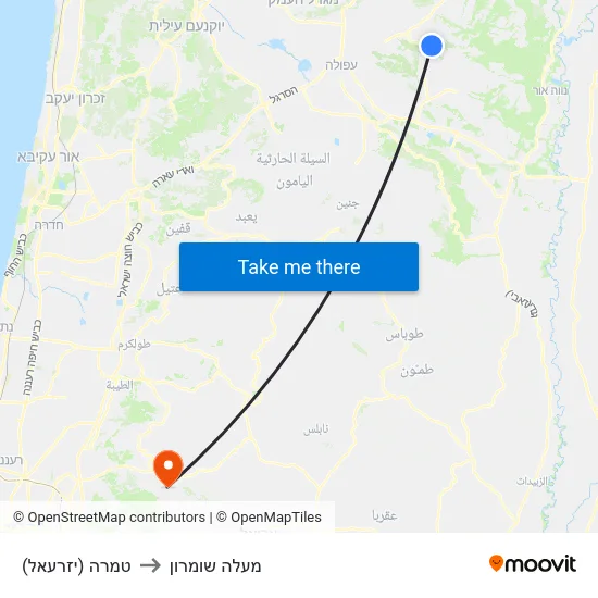 טמרה (יזרעאל) to מעלה שומרון map