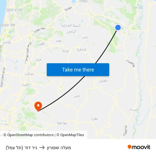 ניר דוד (תל עמל) to מעלה שומרון map
