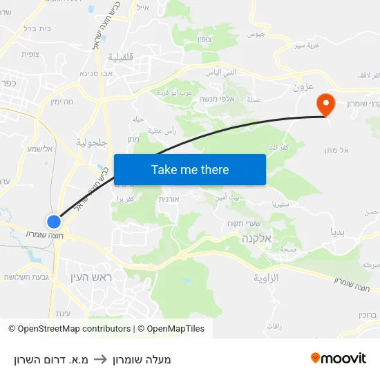 מ.א. דרום השרון to מעלה שומרון map