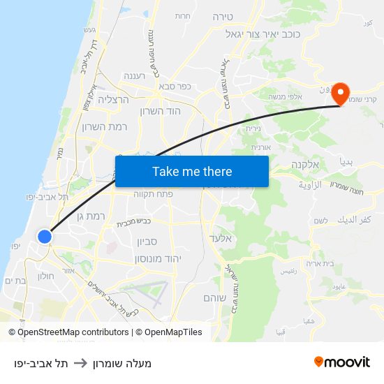 תל אביב-יפו to מעלה שומרון map