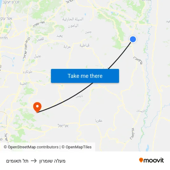 תל תאומים to מעלה שומרון map