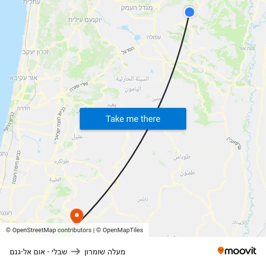 שבלי - אום אל-גנם to מעלה שומרון map