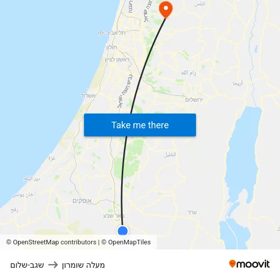 שגב-שלום to מעלה שומרון map