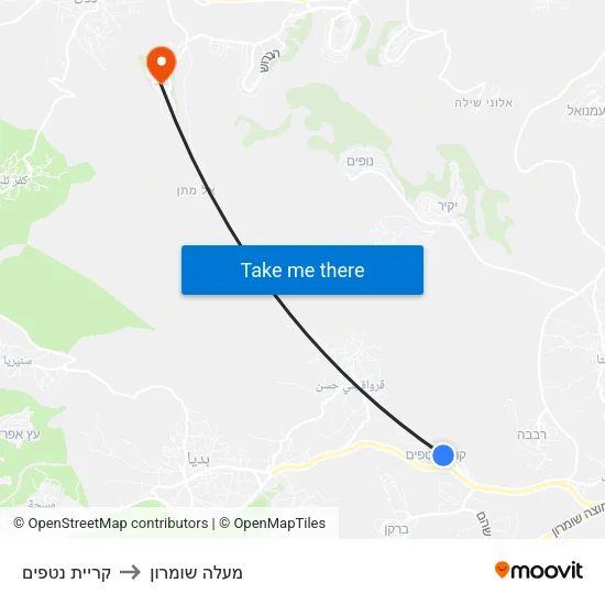 קריית נטפים to מעלה שומרון map