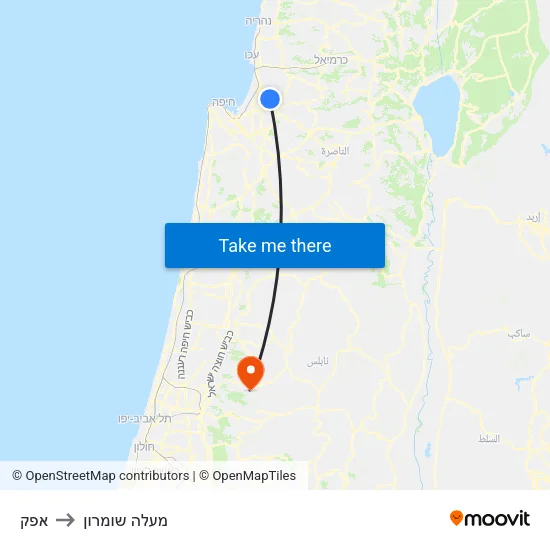 אפק to מעלה שומרון map