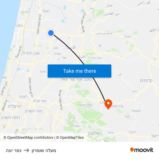 כפר יונה to מעלה שומרון map