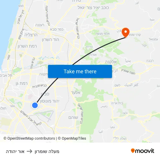 אור יהודה to מעלה שומרון map