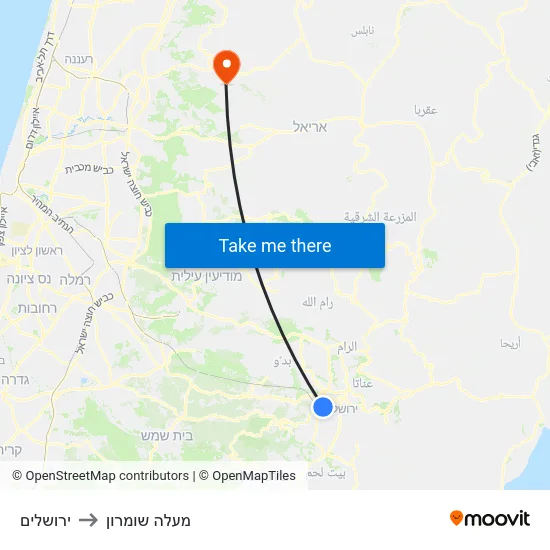 ירושלים to מעלה שומרון map