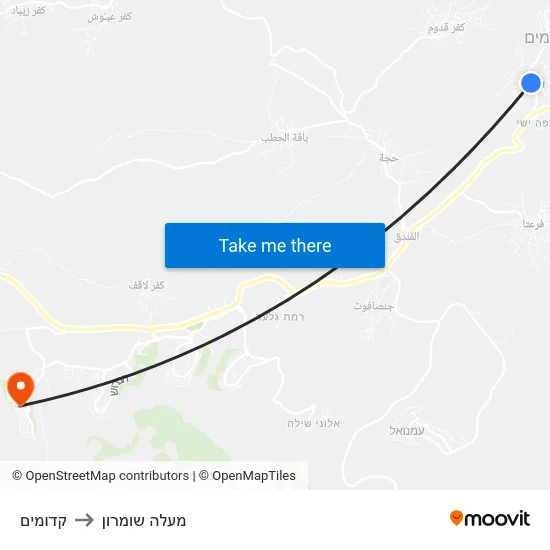 קדומים to מעלה שומרון map