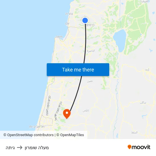 גיתה to מעלה שומרון map