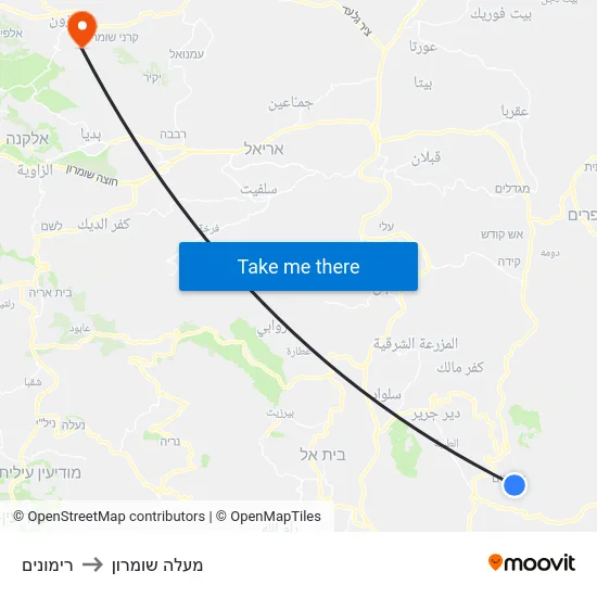 רימונים to מעלה שומרון map