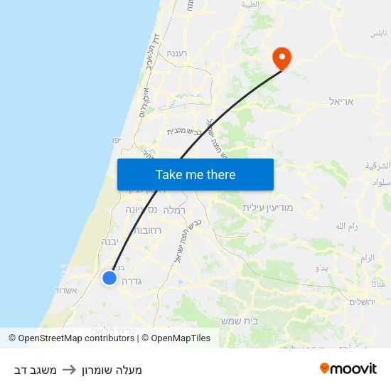 משגב דב to מעלה שומרון map
