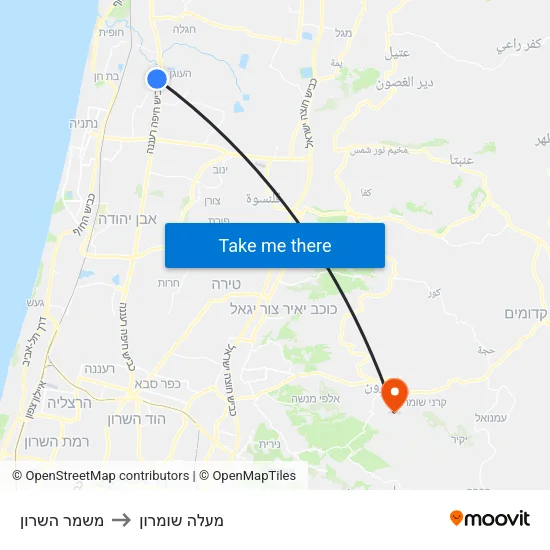 משמר השרון to מעלה שומרון map