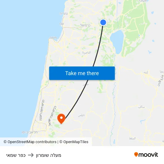 כפר שמאי to מעלה שומרון map