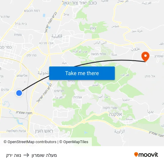 נווה ירק to מעלה שומרון map