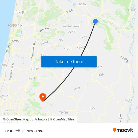 נורית to מעלה שומרון map